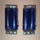 Vintage Blue  Thermoset Rectangular Blue Rhinestone Clip On Earrings Photo 0