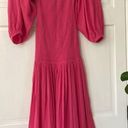 Harper RHODE  Smocked Off Shoulder Puff Sleeve Hot Pink Midi Dress Gauze Cotton Photo 3