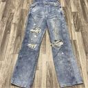 Divided  by H&M Straight Leg Light Wash Blue Denim Bib Overall Jeans Distressed 4 Photo 5