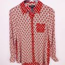 Style & Co . Dual Geometric Print Button Front Shirt Red Cream Petite Small Photo 8