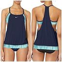 Nike NEW‎  Layered Sport Tankini Swimsuit Set Two Piece Womens Size S Blue Photo 2