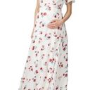 Gebe Maternity White Red Floral Tie Waist Ruffle Sleeve Maxi Wrap Dress Size M Photo 0