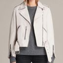 All Saints Leather Biker Balfern Belted Hem Zip Up Long Sleeve Jacket Ivory 10 Photo 3