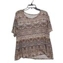 kim rogers  Woman Brown White Abstract Print Short Sleeve Top Blouse Size 3X Photo 0