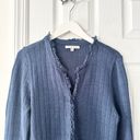 CAbi  Navy Blue Duchess Speckled Confetti Hook Closure Fringe Trim Long Cardigan Photo 2