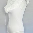 Central Park West New  Lace Up Ruffle Sleeveless Knit Bodysuit White Photo 7