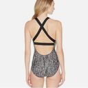 Nike  L26350 Womens Black Rush Heather High Neck One-Piece Swimsuit W-542 Sz M Photo 1