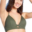 Shade & Shore  Ribbed Long Line Triangle Bikini Top Olive Palm Green Size 36B Photo 0