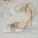 Lulus Ivory Satin Rhinestone Ankle Strap Pointed Toe Pump Photo 0