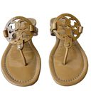 Tory Burch  Sandals Tan Patent Leather Flip Flops Slip On Logo Shoes Women's 9.5M Photo 6