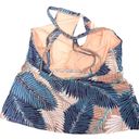 Raisin's  CURVE Women's Blue Palm Print Stretch Keyhole Halter Adjustable Strappy Photo 3