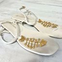 Tory Burch  Capri Fish-Embellished Leather Flat Thong Sandals Ivory Women's 8M Photo 1