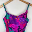 Vtg Y2K Abstract Swim One Piece Sz 16 High Cut Neon Floral Print Ruched Pink Photo 2