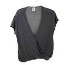 We The Free  Women Size XS Faux Wrap Top Deep V Neck Cropped Gray Short Sleeve Photo 1