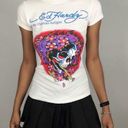 Ed Hardy Skull Graphic Baby Tee Womens Medium Babydoll Top Christian Audigier Photo 0