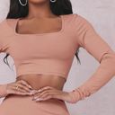 SheIn Dusty Coral Ribbed Seamless Crop Top Midi Skirt Set XS Photo 2