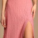 Lulus NEW Lulu’s Coral Pink Crinkled Midi Side Slit Textured Skirt Medium Photo 2