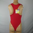 Missguided  Scoop Plunge Neck High Leg Red Bodysuit Snap Bottom Sexy Racy NWT 6 Photo 5