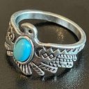 Turquoise stone eagle silver plated ring size 7 Photo 2