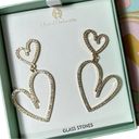 House of Harlow NIB  1960 Gold Tone Double Heart Glass Stones Dangle Earrings $99 Photo 7