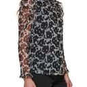 DKNY  FLORAL Long Sleeve Ruffle Neck Blouse Top SIZE SMALL white black Photo 1