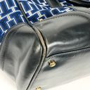 Tory Burch  Womens T Monogram Woven Tweed Large Tote Leather Trim Blue Black Photo 13