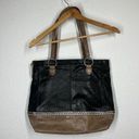 The Sak  Leather Tote Bag Purse Metallic Embroidered Detail Black Brown Photo 2