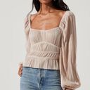 ASTR  The Label Ziva Plisse Champagne/Pearl Puff Sleeve Square Neck Top Size S Photo 0