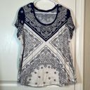 Lucky Brand  Navy Blue White Paisley Bandana Print Scoop Neck Shirt Shirt Blouse Photo 1