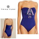 Trina Turk New.  navy bandeau lace front swimsuit. Size 4. Retails $149 Photo 1