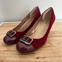 Sole Society  Womens Red Suede Patent Wedge Heel Buckle Shoe Size 10 Photo 29