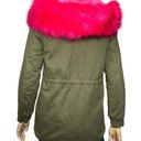 Vera & Lucy  Women’s Size S Green Pink Faux Shearling Lining & Hood Parka Jacket Photo 3