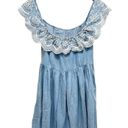 Lovers + Friends  Dream Vacay Chambray Flounced eyelet Ruffle Embroidered Dress M Photo 3