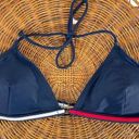 Tommy Hilfiger Vtg Y2K  Navy Colorblock Bikini Top Triangle Halter Tie Sz Large Photo 0