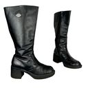 Vtg Y2K Harley Davidson Black Leather Tall Pavement Boots Sz 7.5 Chunky Moto Photo 0