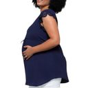 The Moon Full Cheryl Maternity Tie Front Blouse in Navy size 2X Laser Cut Out Floral Photo 1