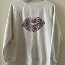 Wildfox  Women’s Lip Animal Print Kiss Statement Crewneck Sweatshirt Pullover Photo 3