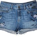 ZARA  basics beaded embroidered denim jean shorts with a raw hem size 6. Photo 0