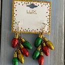 Lux NWT!  Fun Dangle Christmas Pierced Earrings Glitter Bulbs In Gold Red & Green Photo 1