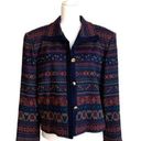 Lee Vintage Henry  Blazer Navy Multicolored Print Cardigan Jacket Size 16 Petite Photo 0