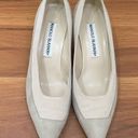 Manolo Blahnik Vintage  Stone Suede Gray Leather Classic Low Heel Pumps Size 35.5 Photo 2