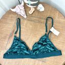 Aerie  NWT Deep Forest Green Velvet Stripe Triangle Bralette Medium Photo 1