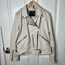 All Saints Leather Biker Balfern Belted Hem Zip Up Long Sleeve Jacket Ivory 10 Photo 1