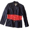 Rickie Freeman Blue Linen and Red Leather Colorblock Blazer Size 8 Photo 2