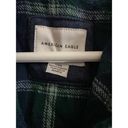 American Eagle  women's large long sleeve hooded blue / green plaid top Photo 2