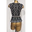 BCBGMAXAZRIA Black Combo Alonya Twill Knit Jacquard Peplum Top Size XS Photo 4