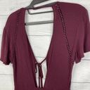 Kendall + Kylie  Burgundy Tie Front Open Back Romper Jumpsuit Shorts Size Small Photo 5