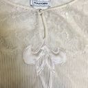 Natori Vintage 80s 90s  Sheer Lace Top Button Scoop Neck Cream Ivory White Small Photo 3