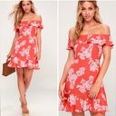 Lulus  Sweetest Retreat Coral Pink Floral Print Off The Shoulder Dress Size XL Photo 1