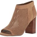 Guess  Olysa Perforated Upper Taupe Block Heel Open Toe Bootie Size 5.5 Photo 0